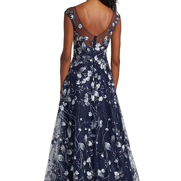 Teri Jon Cap Sleeve Formal Dress Sweetheart Neck, Floral Details, Fit & Flare - Picture 1 of 5